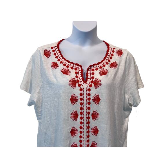 Talbots Top 3X Plus Petite Round Neck 100% Cotton Embroidered T-shirt Boho NEW - Picture 4 of 12